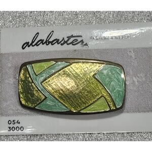 Vtg Alabaster Green Pearlescent  Enamel Rectangular Abstract  Pin Brooch MOC